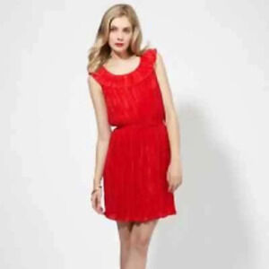 Cynthia Steffe Seamline Red Ruffle Accordian Pleated Dress